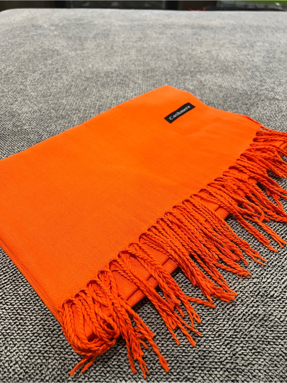 Orange Cashmere Fringe Scarf